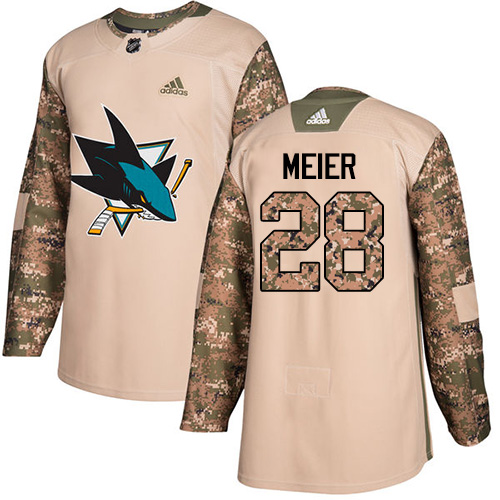Adidas Sharks #28 Timo Meier Camo Authentic Veterans Day Stitched NHL Jersey - Click Image to Close